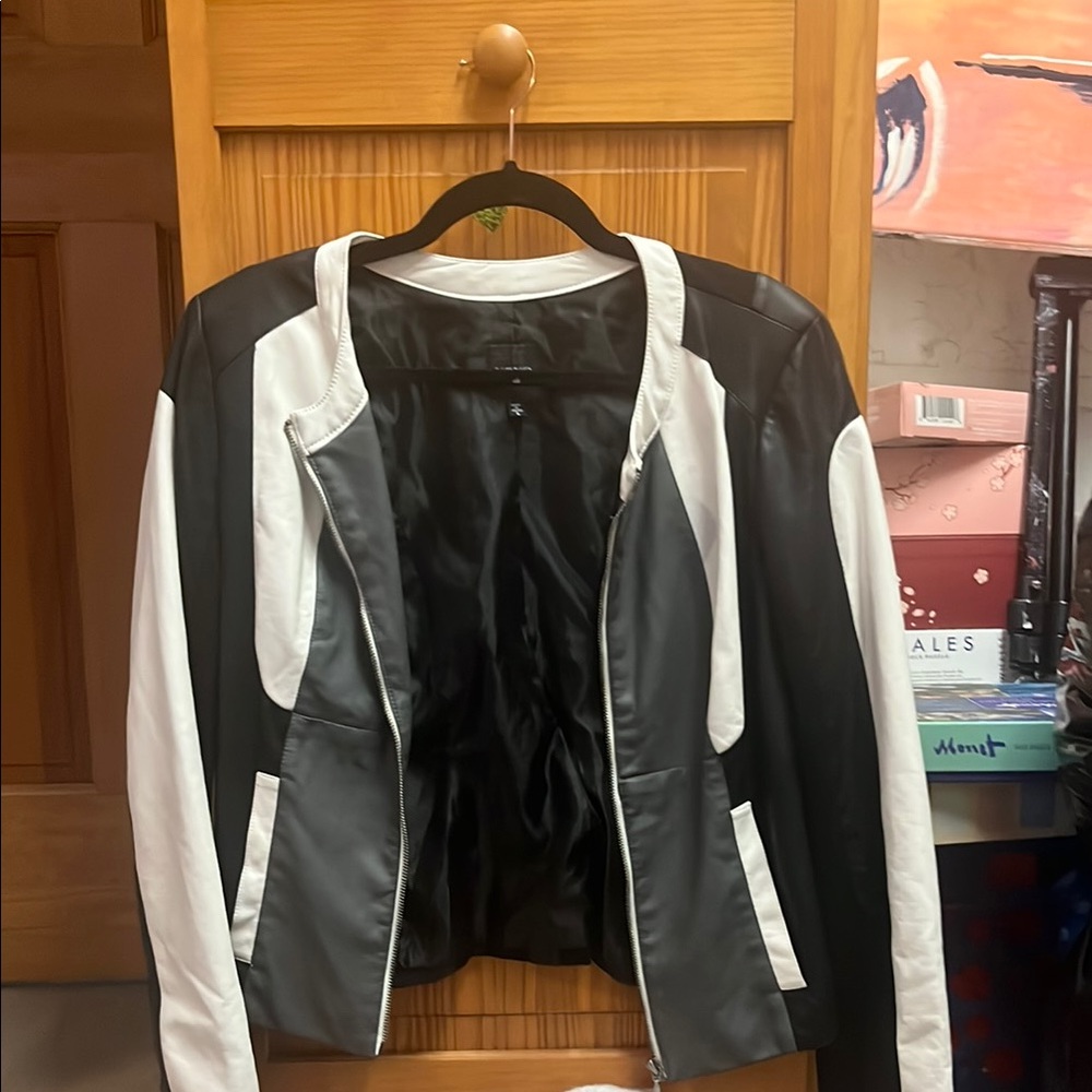 XOXO Black and White Leather Jacket Timeless Sporty Design